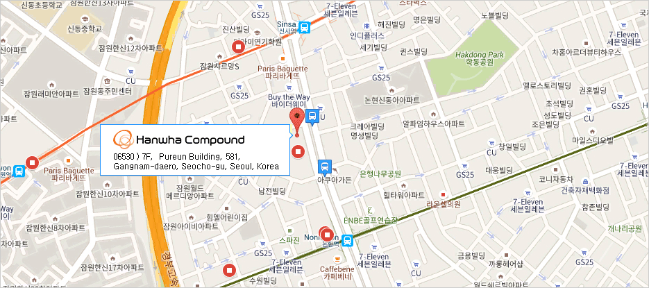 Hanwha Compound Head Office map - 7F,  Pureun Building, 28-1, Jamwon-dong, Seocho-gu, Seoul, Korea